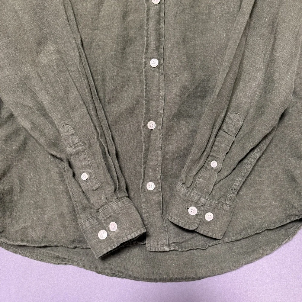 Octobre Editions Button Down Shirt Mens Sz S Green Linen Earthcore Smart Casual